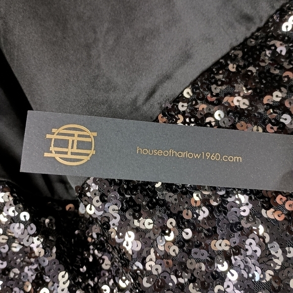NWT House of Harlow 1960 Sequined Black Satin Slip Dress - Picture 6 of 8